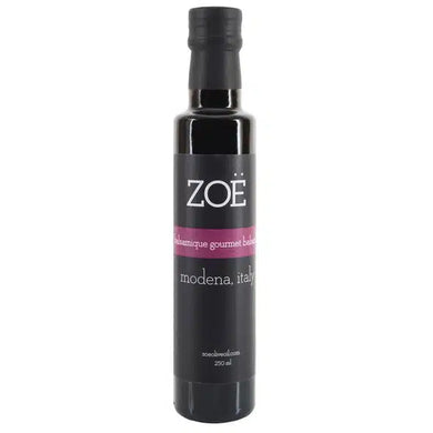Bottle of Zoe gourmet balsamic on a white background