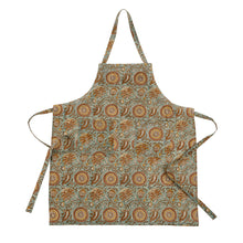 Floral dahlia patterned apron on a white background