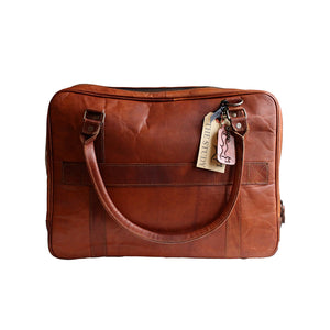 brown leather bag front