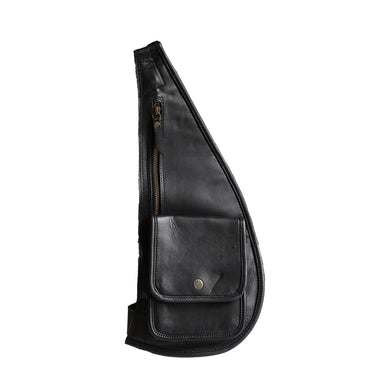 black leather sling bag