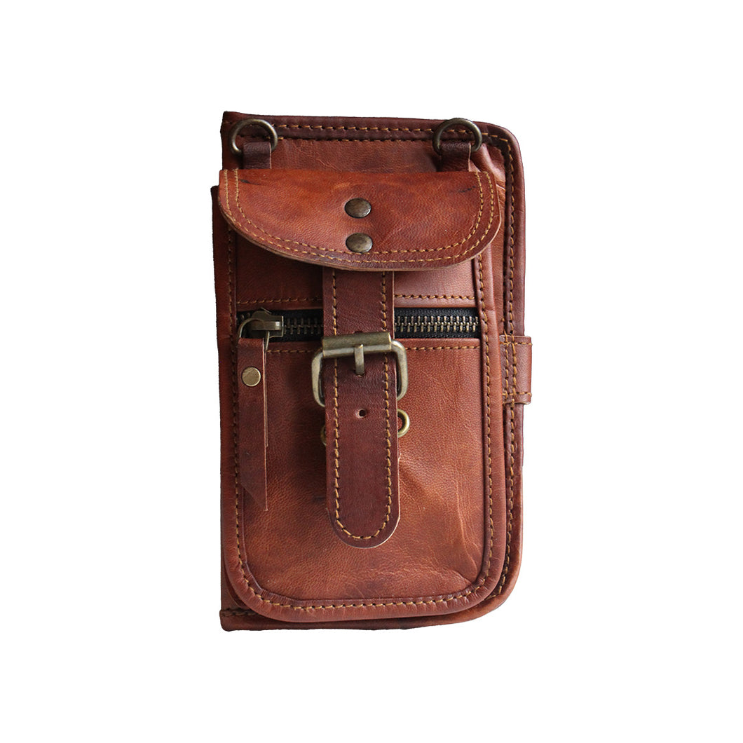 small leather wallet bag with buckle pouch and adjustable strap