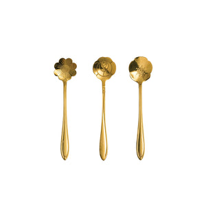 Set of 3 gold flower spoon set