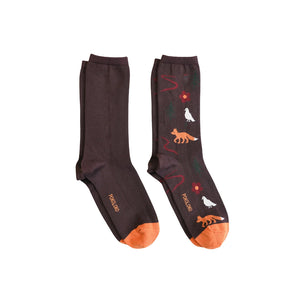 Pima Cotton Socks Fox and Dove 2 Pack- Brown and orange socks with fox and dove pattern