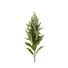 Artificial plant branch with green leaves and flowers on a white background