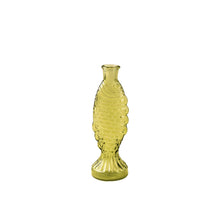 Small green glass fish shaped vase