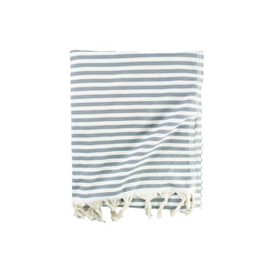 Grey striped Turkish cotton towel with tassels 