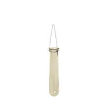 Clear glass tube shaped hanging vase on a white background