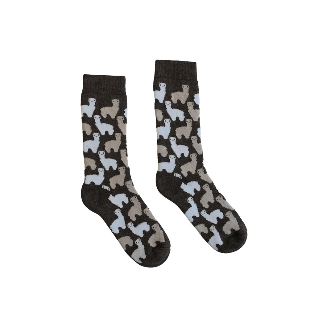 Pokoloko Alpaca Socks Herd Chocolate Print