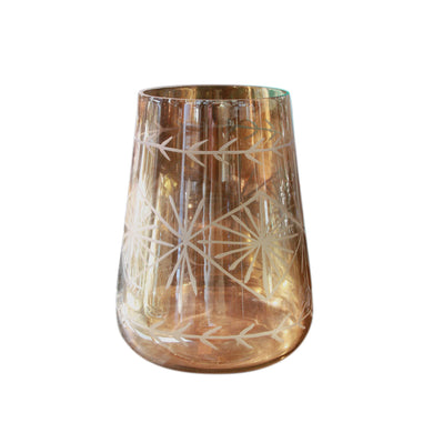 large gold etched glass hurricane