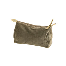 Olive coloured velvet zip pouch