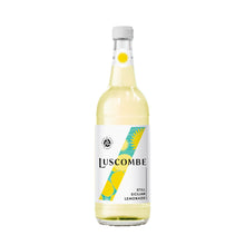 Bottle of Luscombe lemonade on a white background