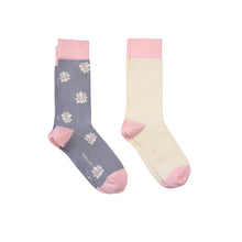 Pima Cotton Socks Lotus 2 Pack- Grey/Cream and Pink with Lotus Pattern