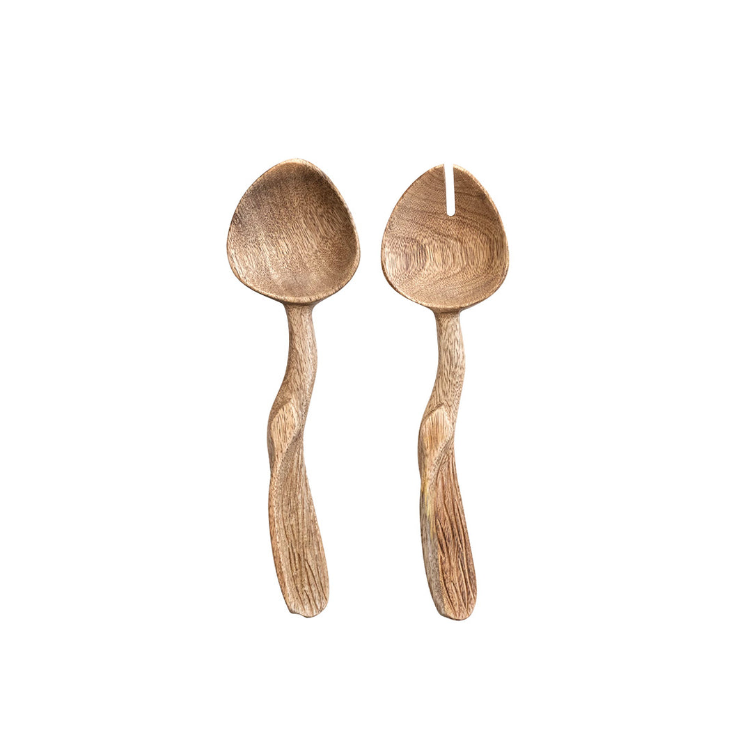 Mango Wood Salad Servers with Carved Handles