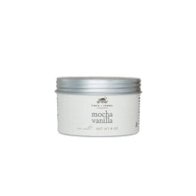 Tin of mocha vanilla sea salt on a white background