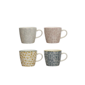 Creative Co-op Hand-Stamped Stoneware Mugs