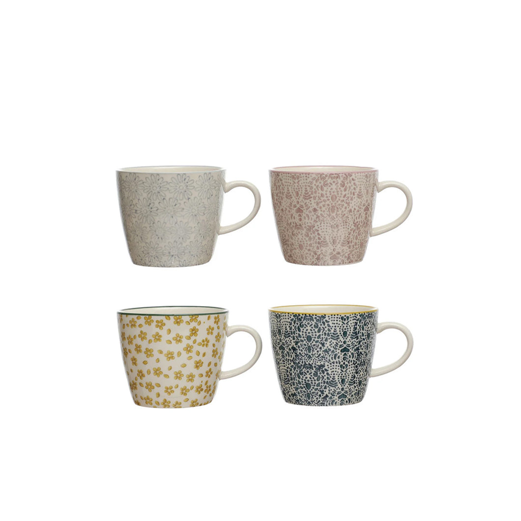 Creative Co-op Hand-Stamped Stoneware Mugs