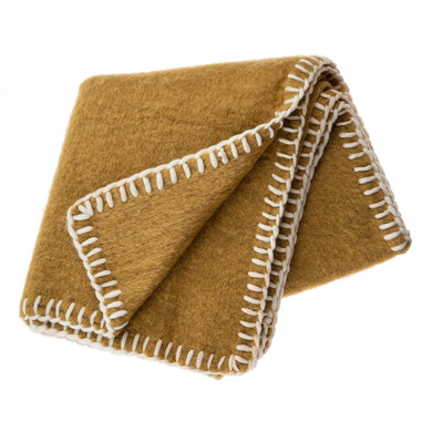 Mustard Stitched Wool Blend Throw Blanket