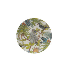 Patterned botanical stoneware printed plate with a monkey on a branch on a white background