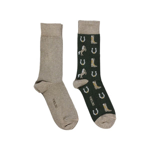 Pima Cotton Socks Ranch 2 Pack- Beige and Green with Ranch Pattern