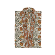 Folded block print kimono with rosalind print