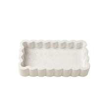 white rectangle shaped scalloped jewellery dish