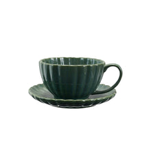 Ribbed Stoneware Teacup and Saucer