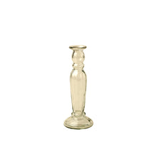 Clear glass candlestick holder size large on a white background