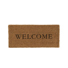 natural coir doormat with white background and "welcome" printed on it